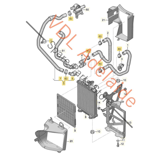 5Q0122051AT    VW Golf MK7 Left Additional Radiator Hose 5Q0122051AT