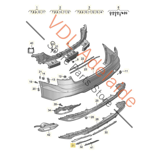 8W6853555T94 706541130300 Audi S5 B9 F5 Rear Left Bumper Gloss Black Trim Insert 8W6853555 T94 706541130300