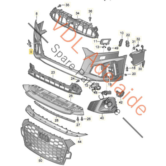 8W6807241D 8W6807241DGRU Audi A5 S5 B9 F5 Front Bumper Tow Hook Cover Trim 8W6807241D GRU Daytona Grey Pearl LZ7S/6Y/Z7S