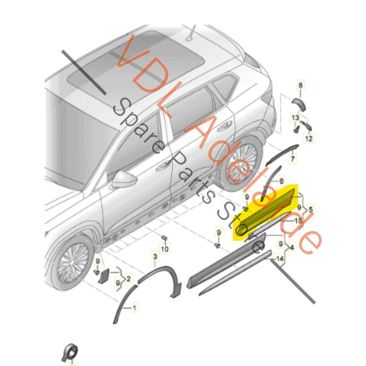 575853969GGRU 575853969G 575854949 Cupra Ateca Rear Left Door Exterior Lower Bump Strip Moulding 575853969G 575854949 9S / X6T Camouflage Green Metallic