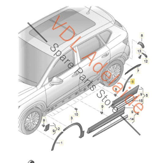575854970CGRU 575854970C Cupra Ateca Right Rear Door Wheel Arch Moulding 575854970C GRU 9S / X6T Camouflage Green Metallic