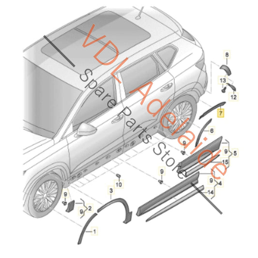 575854989DGRU 575854989D Cupra Ateca Left Rear Fender Wheel Arch Moulding 575854989D GRU 9S / X6T Camouflage Green Metallic