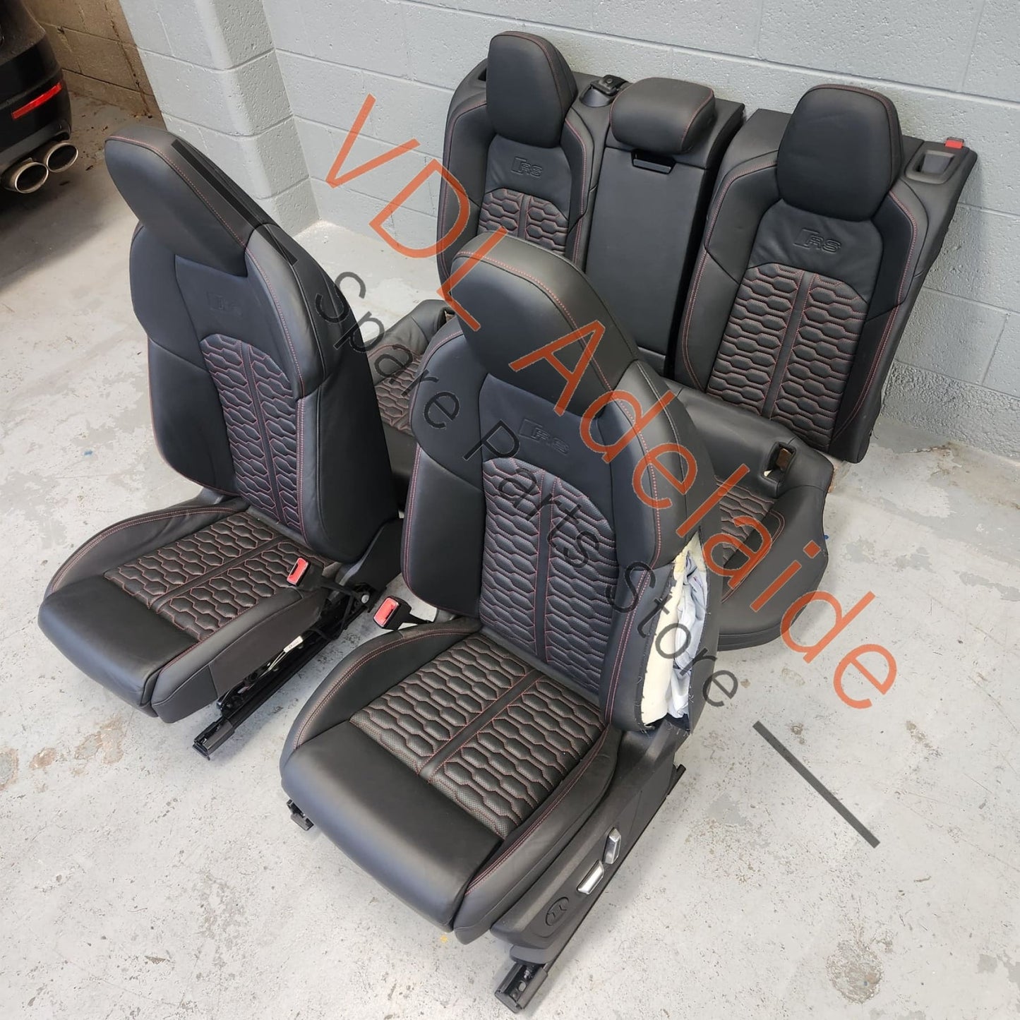 K Audi RS7 4K Black Diamond Stitched Leather seat set **left front seat airbag popped**