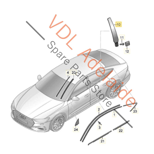 4K8853289T94 Audi A7 S7 RS7 Left B Pillar Gloss Black Exterior Trim Moulding 4K8853289 T94