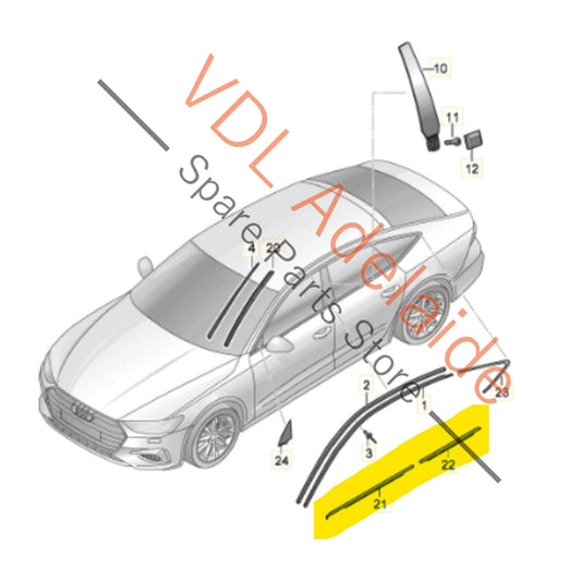 4K8837475AT94 4K8837476AT94 4K8839475AT94 4K8839476AT94 Audi RS7 Door Window Slot Aperture Seal Set of 4 Front & Rear Gloss Black 4K8837475A T94