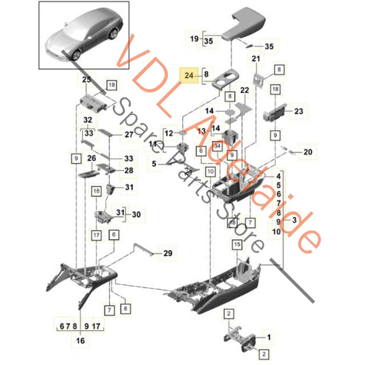 971863488C Porsche Panamera Leather Centre Console Armrest Arm Rest Drinks Cover Trim 971863488C 21U