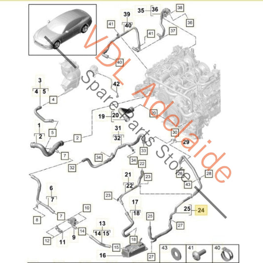 971121034S Porsche Panamera 971 Coolant / Refrigerant Pipe Hose 971121034S