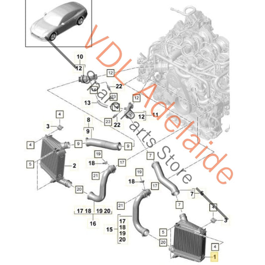 971145803H 971145803E Porsche Panamera 971 Left Charge Air Cooler Intercooler 971145803H