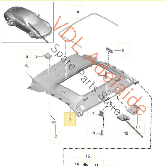 99155509126 99155509114 Porsche 911 991 Alcantara Roof Liner Lining 99155509126 99155509114 Genuine OEM
