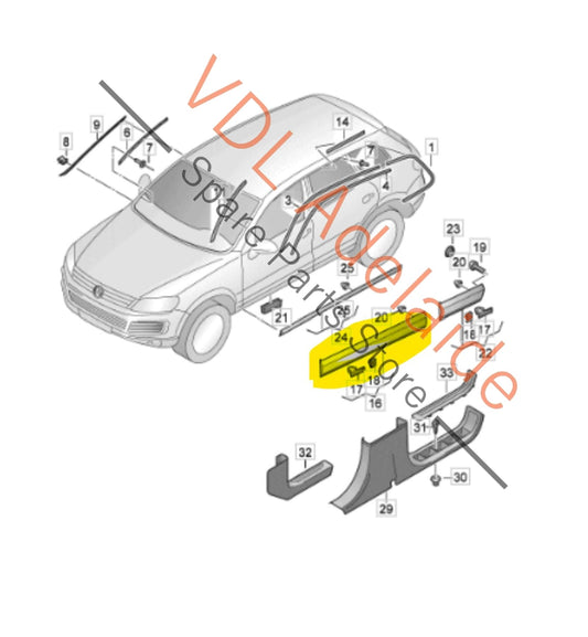 7P6854940H 7P6854940HGRU VW Touareg 7P Right Front Lower Door Exterior Moulding Trim 7P6854940H GRU