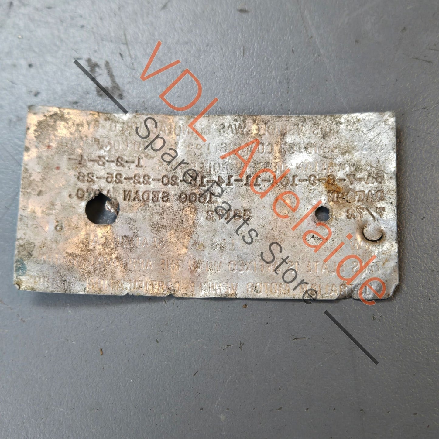 Datsun 1600 Sedan Australian Delivered Compliance Tag Nostalgic value only, not for registration #31872