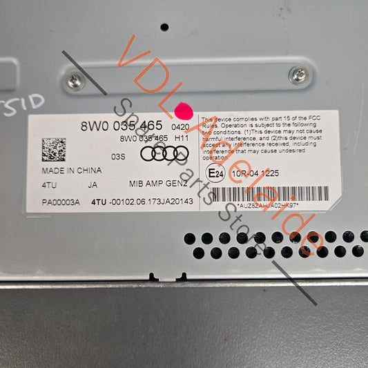 8W0035465 Audi A4 S4 RS4 B9 Audio Amplifier for Premium Bang Olufsen B&O Sound 8W0035465 MIB AMP GEN2