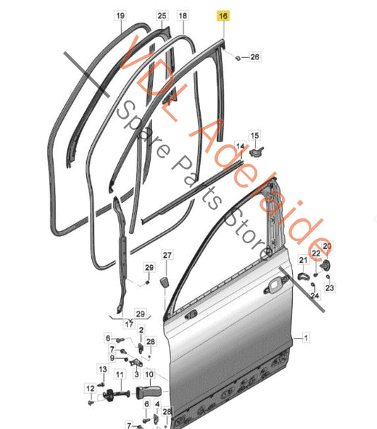 36A837431A Bentley Bentayga 4V Front Left Window Seal Gasket Rubber 36A837431A