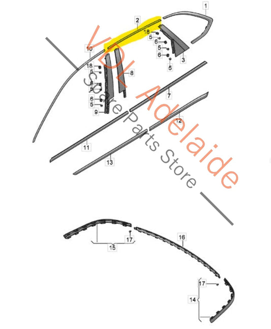 36A853907 Bentley Bentayga 4V Chrome Door Trim Strip for Window Rear Left Upper 36A853907
