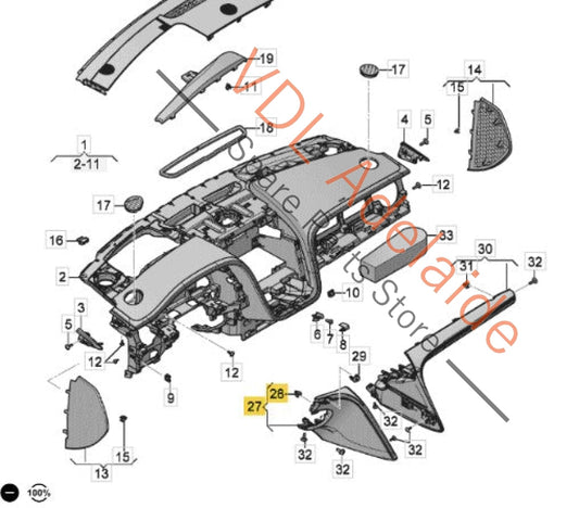 36C868116 Bentley Bentayga Right Side Drivers Lower Dashboard Trim Linen Leather 36C868116