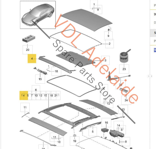 9P1898511 99156616100 Porsche Sunroof Wind Deflector Screen 99156616100 9P1898511