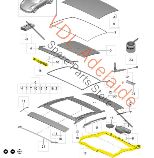 99161287200 99161287100
99162491500 Porsche 911 Sunroof Drive Unit for Deflector & Wiring 99161287100 99162421500
