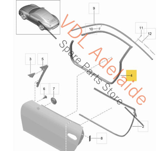 99153707504 99153707510 Porsche 911 991 Left Door Seal Gasket Seal 99153707504