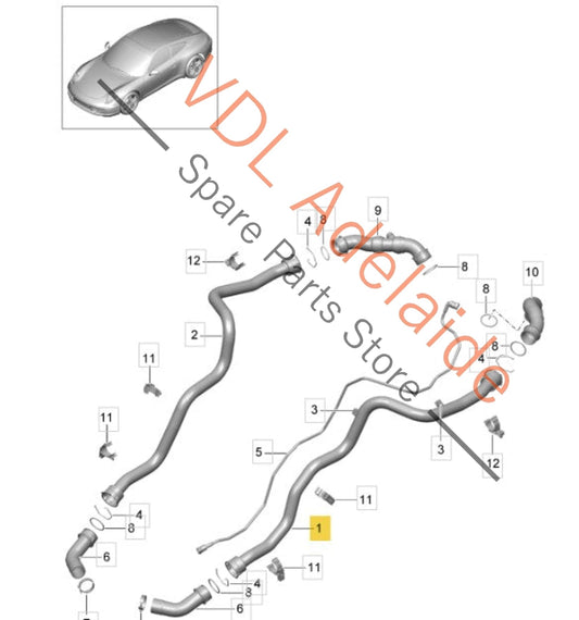 99110680902 Porsche 911 991 Coolant Return Pipe Aluminium 99110680902