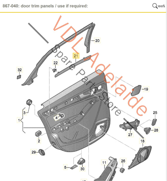 8K0867419TU4 8K0867419 Audi A4 B8 8K Rear Left Interior Door Trim Insert Steel Grey 8K0867419