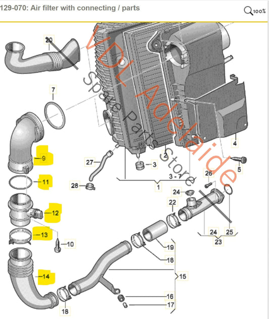 VW Touareg 7L 5.0L Air Filter Right Intake Pipe & MAF Sensor 074906461B