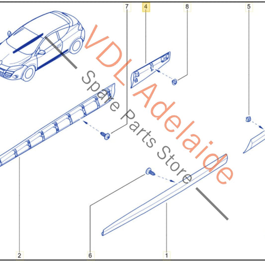 768568852R    Renault Megane Right Side Rear Exterior Body Molding 768568852R 768560131R