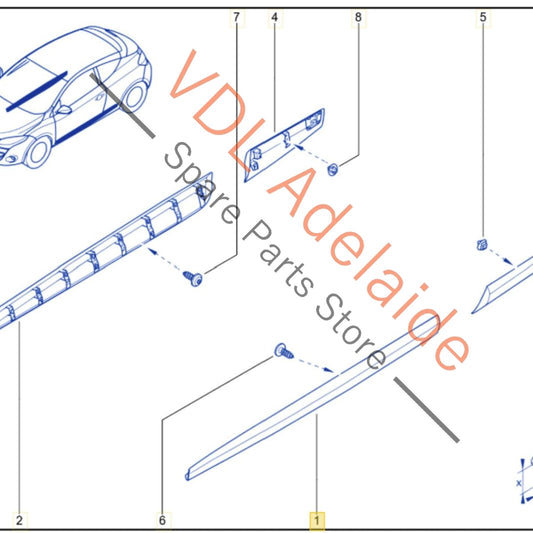 808774483R    Renault Megane Left Side Rear Exterior Door Molding 808774483R 808770008R Oyster Grey