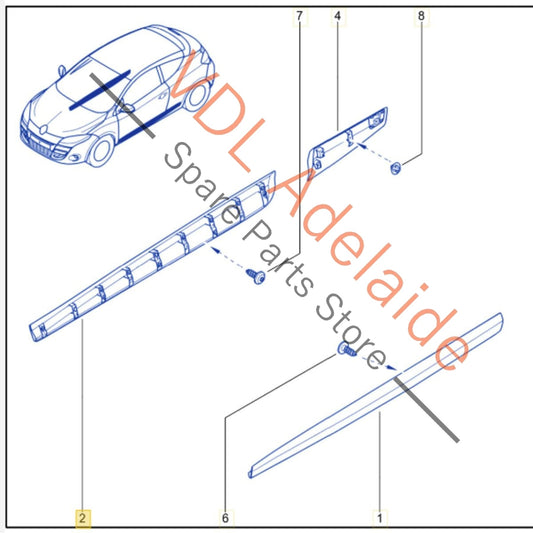 801864336R    Renault Megane MK3 III RS250 RS265 RS275 Right Side Door Exterior Trim Molding Flare Bodykit Oyster Grey