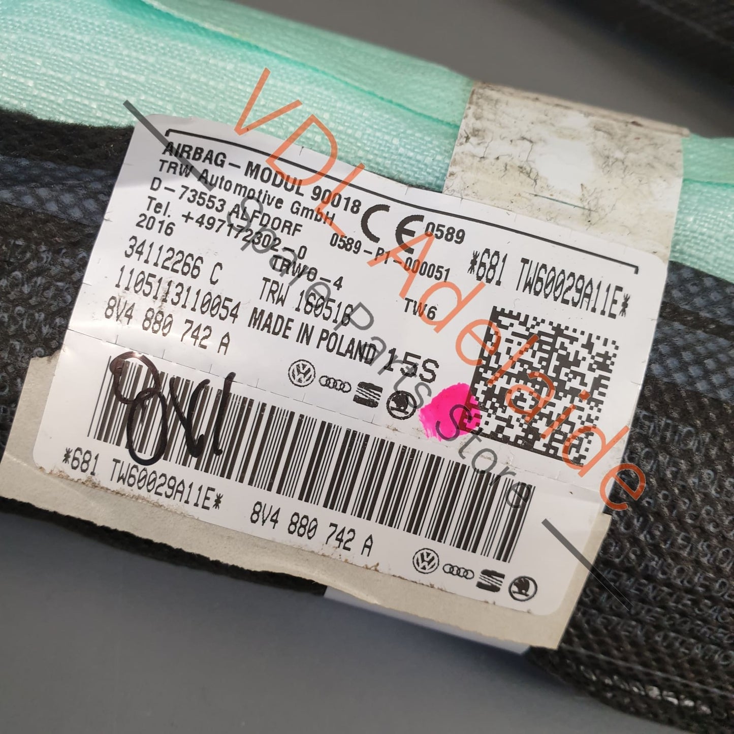 Audi RS3 S3 A3 Right Side RHS Curtain Head Airbag Air Bag 8V4880742A