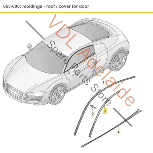 Audi R8 Door Seal Roof Gutter Line Edge Protection Strip Rubber Moulding Right 420854544A