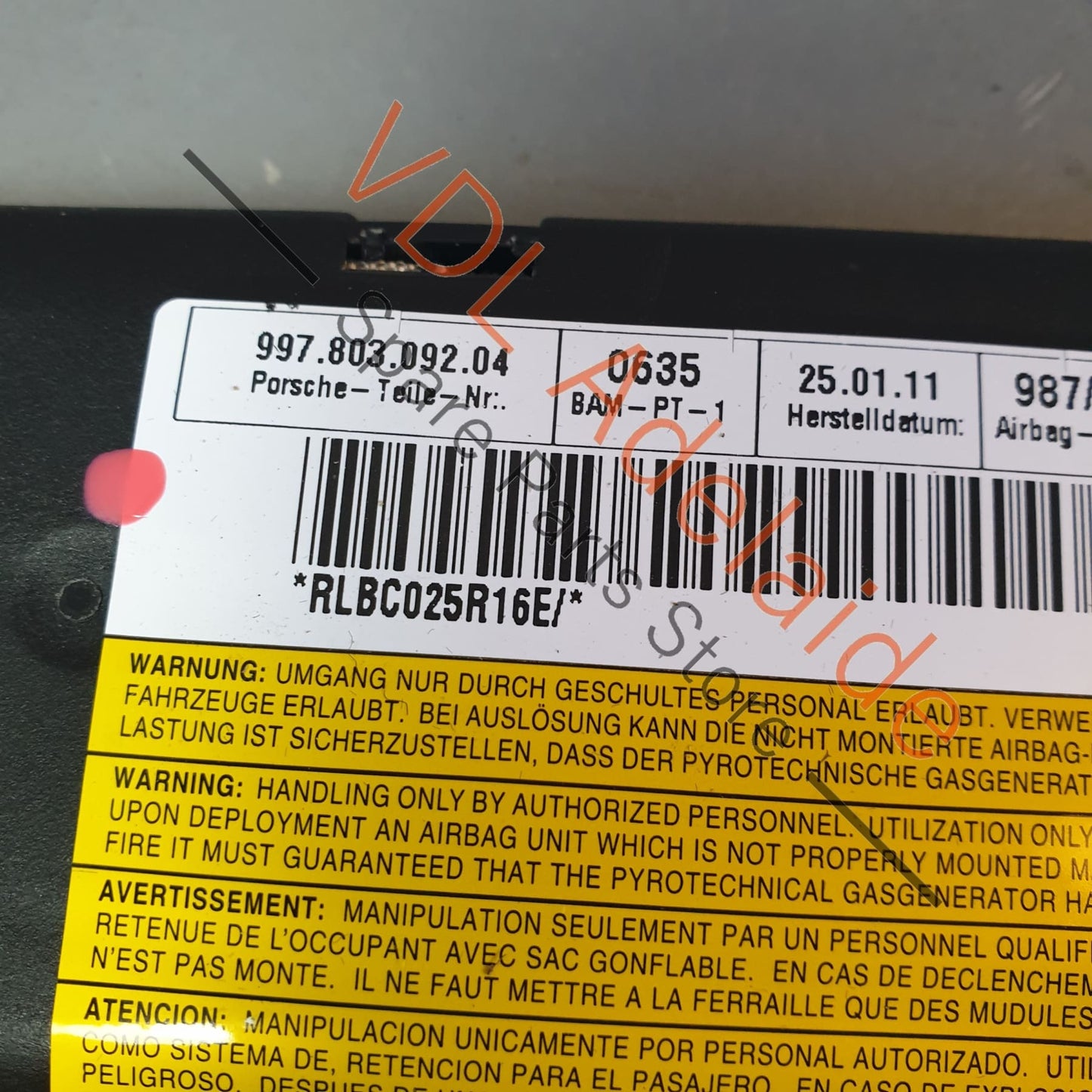Porsche Cayman R 987 Right Side Head Airbag Unit 99780309204
