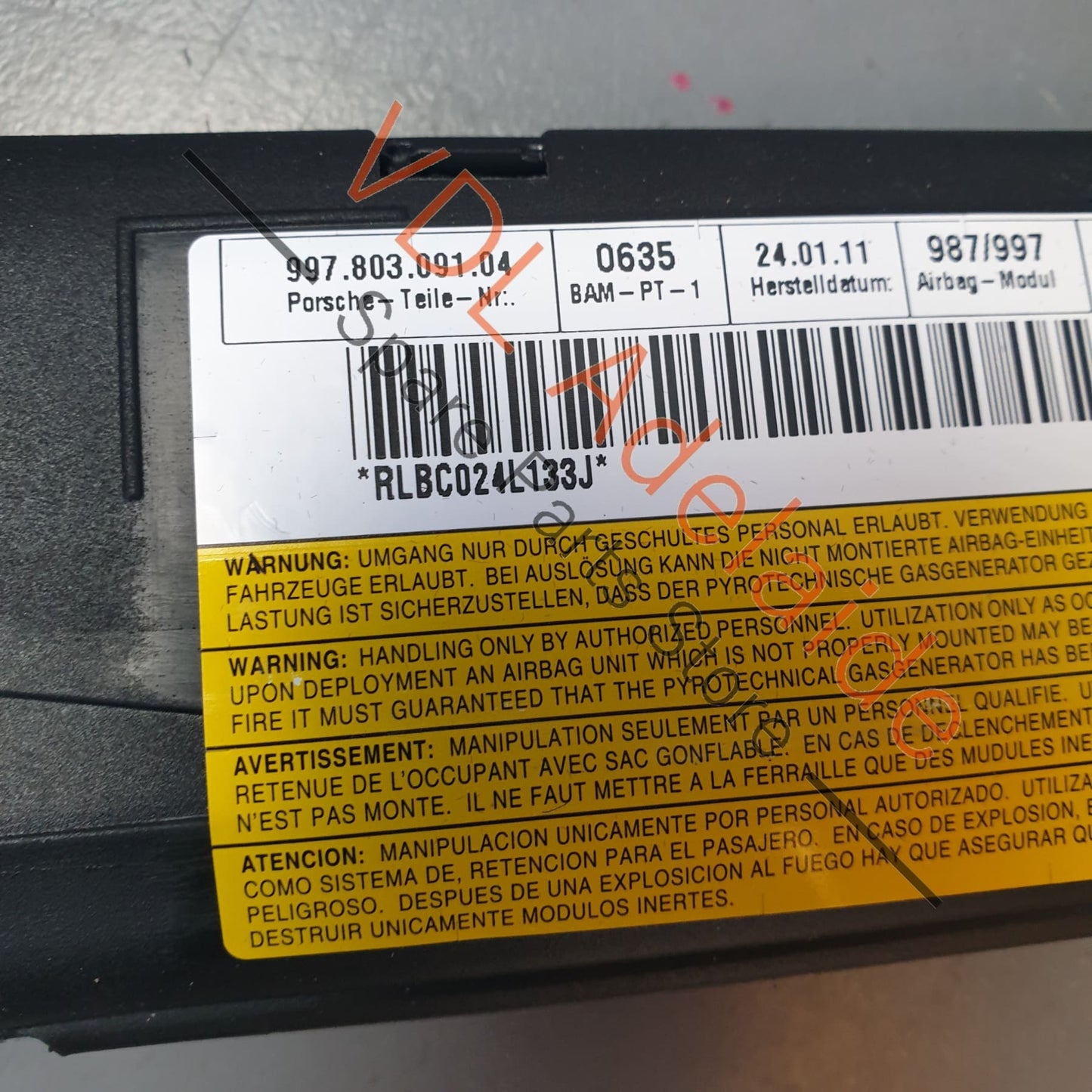 Porsche Cayman R 987 Left Side Head Airbag Unit 99780309104