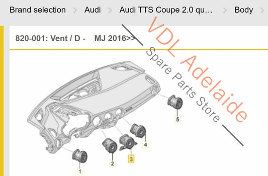 Audi TT TTS Mk3 8S FV3 Centre Middle Dash Air Vent Gloss 8S2820903 for RHD 8S2820903