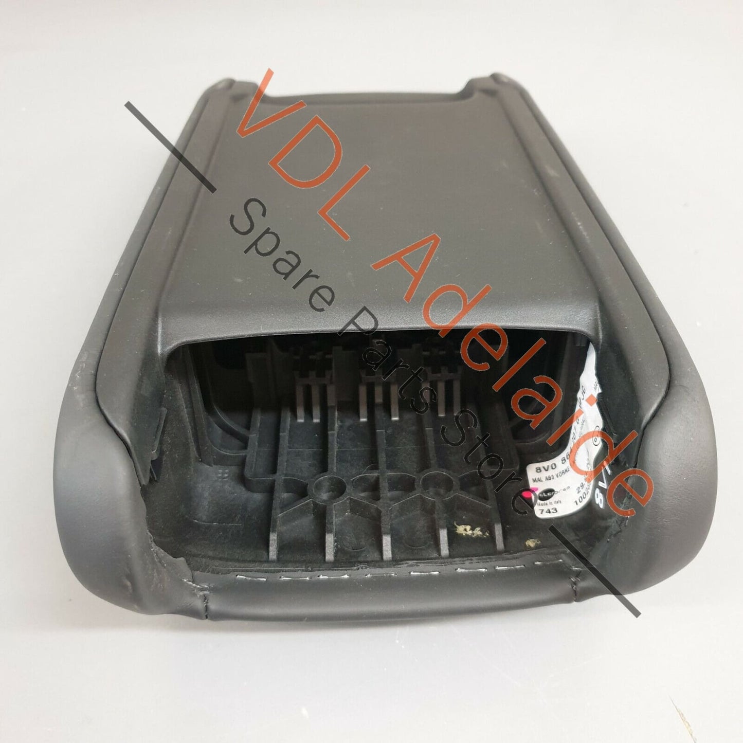 Audi RS3 8V Console Armrest Leather, Soul Black, Cliff Grey Stitch 8V0864207G