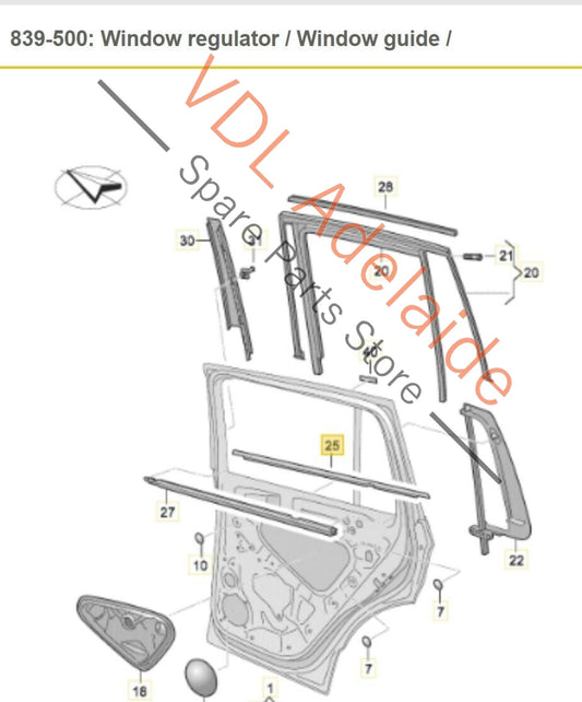 VW Tiguan MQB Mk2 Exterior Window Slot Weather Strip Seal Chrome Rear Left Door 5NA839475C
