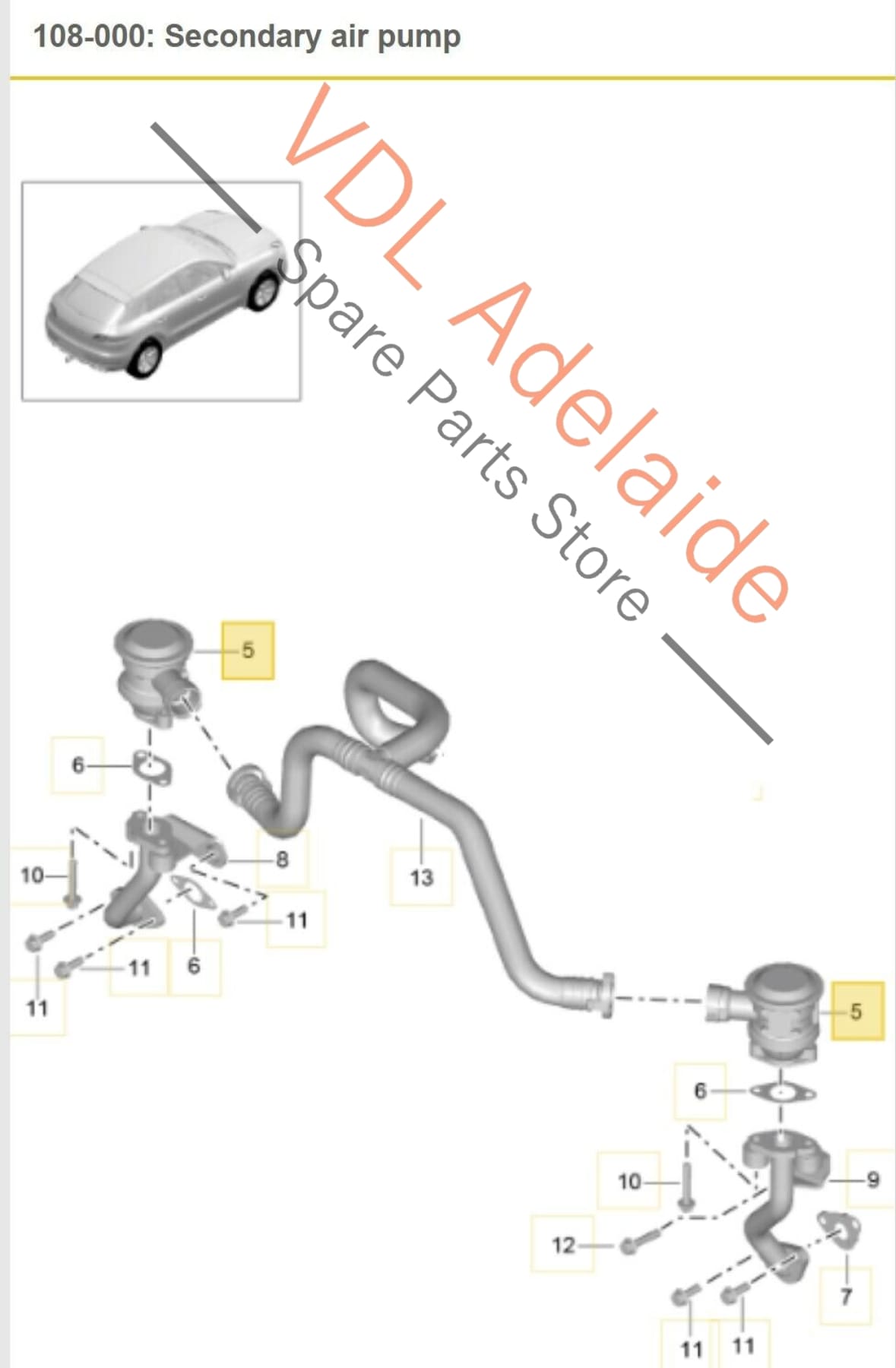 Porsche Macan 95B Secondary Air Pump Connector Pipe & Valves Left & Right 99711320371