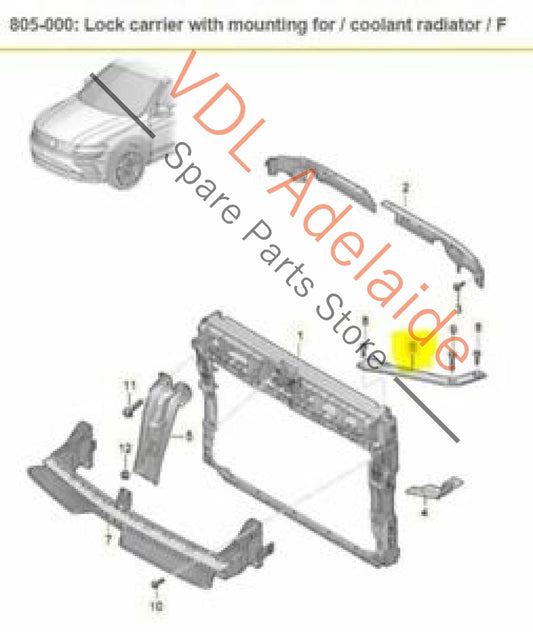 VW Tiguan MQB Mk2 Radiator Lock Carrier Right Upper Brace Support 5NA805932A 5NA805932A