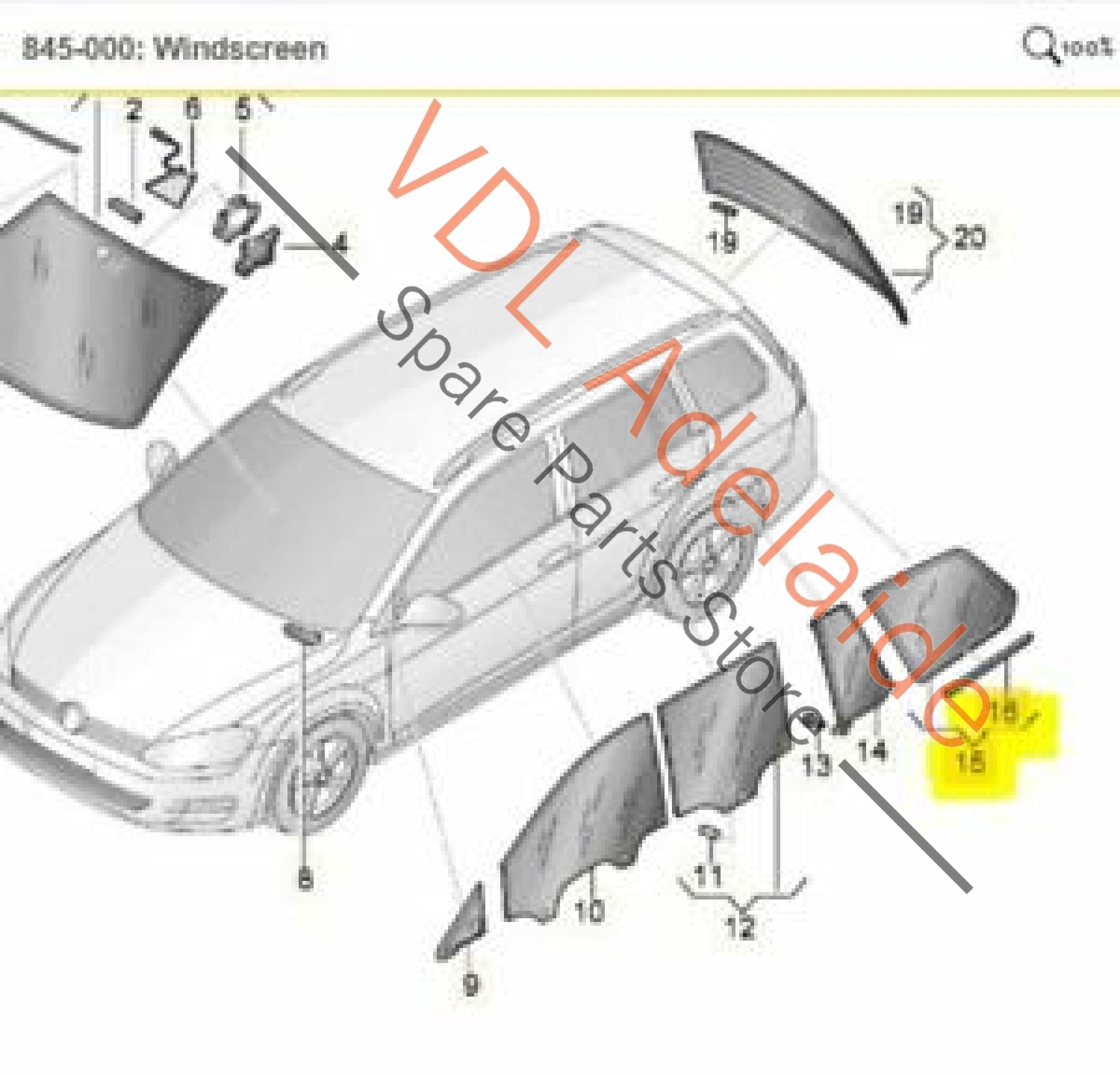 VW Golf MK7 Wagon Left Side Rear Hatch Window with Trim Moulding 5G9845297T 5G9845297
