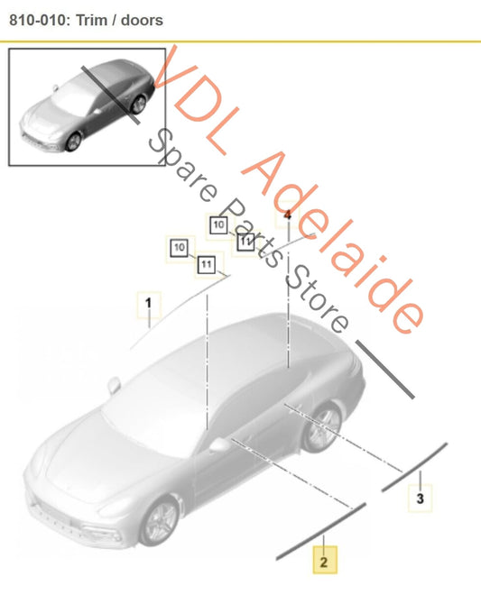 Porsche Panamera Turbo 971 Left Front Window Slot Seal Door Exterior Chrome 971837475V09