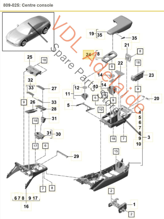 Porsche Panamera Turbo 971 Drink Holder Leather Arm Rest Cover 971863488DA11