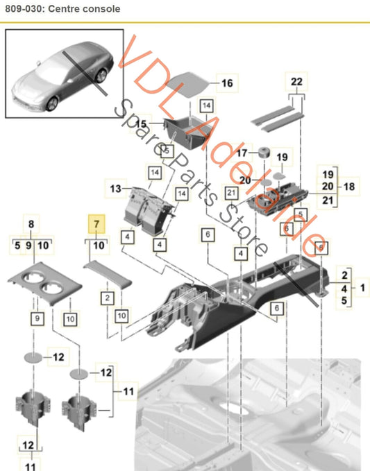 Porsche Panamera Turbo 971 Centre Console Leather Trim Panel 971863289GA11 971863289G