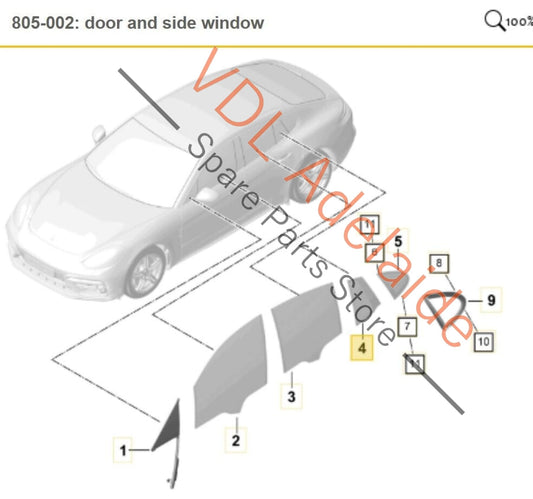 Porsche Panamera Turbo 971 Rear Left Door Quarter Window Glass 971845025C
