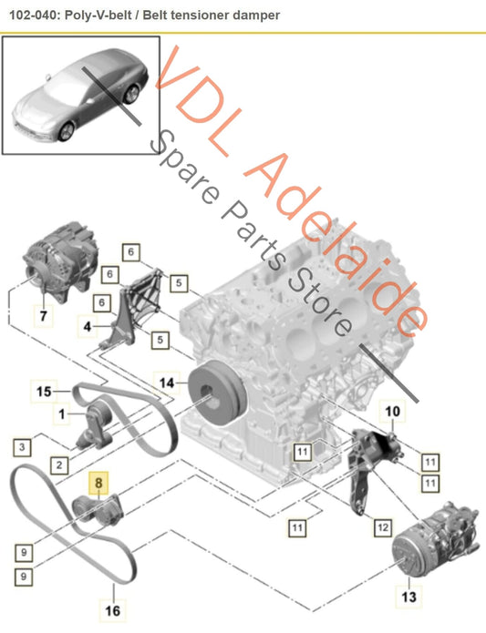 Porsche Panamera Turbo 971 V Belt Damper Tensioner 9A726093801