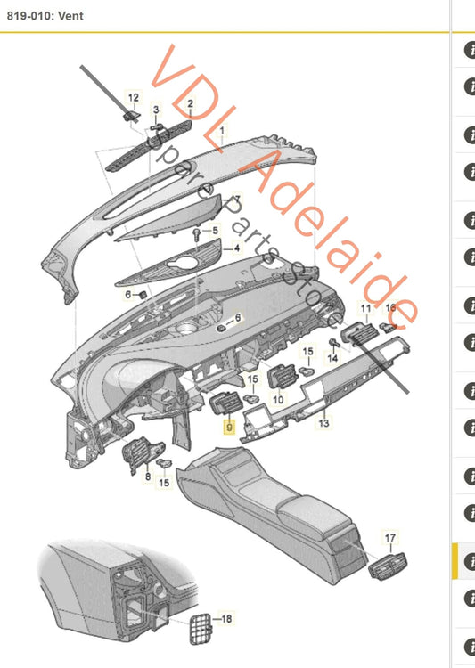 Audi A8 4H Passenger Side Middle Inner Vent Centre for RHD Vehicles 4H2820952WVF