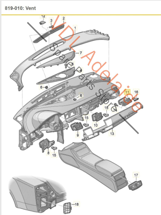 Audi A8 4H Passenger Side Outer Vent Centre for RHD Vehicles 4H2820901WVF