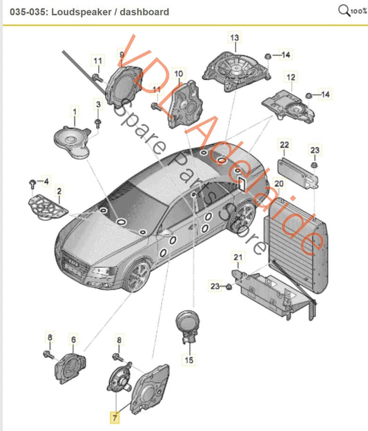 Audi A8 4H Right Front Door Speaker For Premium Bang & Olufsen Sound System 4H0035306