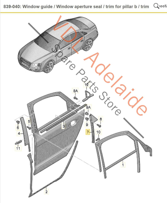 Audi A8 4H Right Rear Door C Pillar Trim Moulding Gloss Black 4H0839904B 5FQ 4H0839904B5FQ
