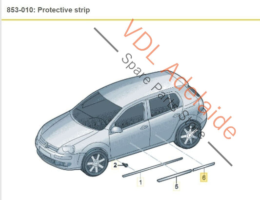 VW Golf MK5 R32 Left Side Rear Protective Strip for Door Bump Suit 2 Door Model 1K3853535A