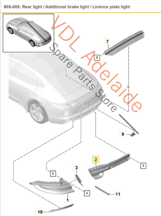 Genuine OEM Porsche Panamera 971 Rear Left Inner LED Tail Light Taillight Lamp