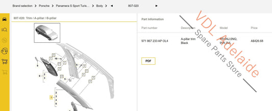 Porsche Panamera 971 2017-2020 Left Front A Pillar Interior Trim Cover 971867233AP